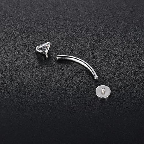 Belly Button Ring Set for Women, 14G 316L Steel Internally Threaded Navel Rings with Interchangeable Tops Opalite, CZ Star, Flower, Ball, 8-14MM Floating Cute Belly Piercing Jewelry Gold Silver - style: Silver - 14G（1.6mm）- 12/14mm