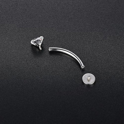 Belly Button Ring Set for Women, 14G 316L Steel Internally Threaded Navel Rings with Interchangeable Tops Opalite, CZ Star, Flower, Ball, 8-14MM Floating Cute Belly Piercing Jewelry Gold Silver - style: Silver - 14G（1.6mm）- 12/14mm