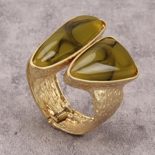 GelConnie Chunky Cuff Bangle Bracelet for Women, Statement Jewelry | Gold and Silver Tone Cuff Bangles with Resin, Crystal and Textured Accents for Party, Vacation and Dressy Looks - style: Bangle 10-Green
