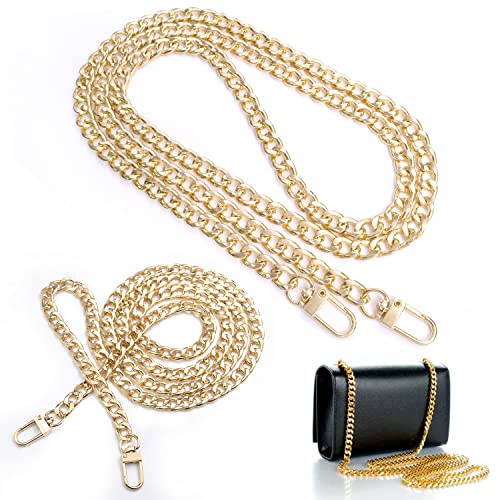 CooBigo 47" Purse Chain Strap Metal Shoulder Crossbody Bag Chain with Metal Buckles, Flat Chain Strap for Purse Handbag - color: 2pcs Gold