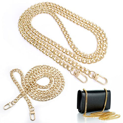 CooBigo 47" Purse Chain Strap Metal Shoulder Crossbody Bag Chain with Metal Buckles, Flat Chain Strap for Purse Handbag - color: 2pcs Gold