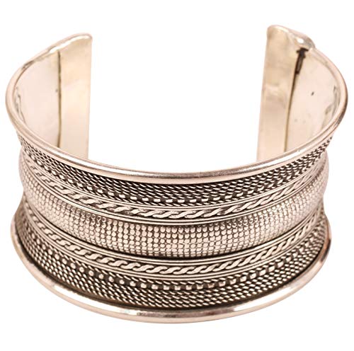 Touchstone Indian Bollywood Desire Brass Base Exotic Workmanship Free Size Cuff Bracelet in Antique Gold Or White Or Copper Tone for Women. - style: D051 White 1
