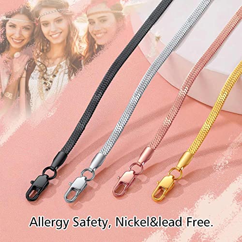 FindChic Elegant Herringbone Snake Chain Anklets/Bracelets 3MM/5MM Width Stainless Steel/18K Gold/Rose Gold Plated/Black 4 Color Options, 8.3'' 8.5'' 10.5'' Length, with Gift Box - color: B: 3mm 6.3'' bracelet (Stainless Steel)