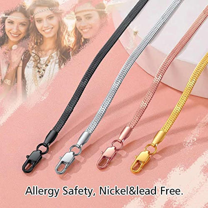 FindChic Elegant Herringbone Snake Chain Anklets/Bracelets 3MM/5MM Width Stainless Steel/18K Gold/Rose Gold Plated/Black 4 Color Options, 8.3'' 8.5'' 10.5'' Length, with Gift Box - color: B: 3mm 6.3'' bracelet (Black)