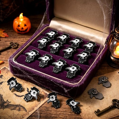 Liliaafar 36 Pieces Halloween Enamel Pins Set Grow in the Dark Halloween Lapel Pins Bulk for Backpacks Clothing Hat Bag Gifts - style: Plague Doctor