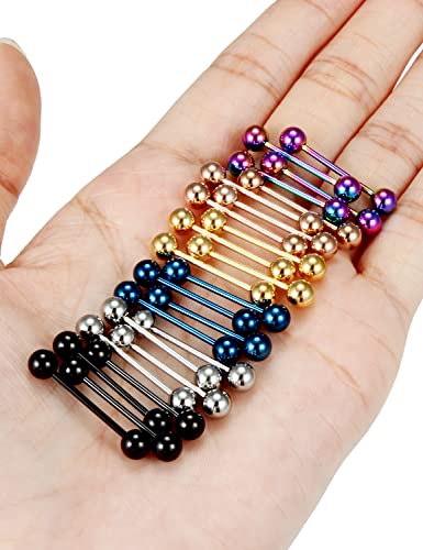 Oufksiyy 24pc 14G 16G Mixed Color Surgical Stainless Steel Straight Barbell Tongue Rings Bars Piercing 5/8" Length 16mm 9/16 inch 14mm 1/2inch 12mm Nipple Rings Tongue Piercing Jewelry for Women Men - color: 16G-16mm(5/8INCH)-Barbell