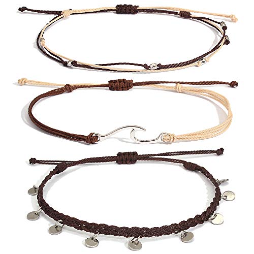 Waterproof String Anklets Cute Beaded Ankle Bracelets Beach Wave Anklet Stainless Steel Coin Boho Ankle Jewelry for Women - color: Brown
