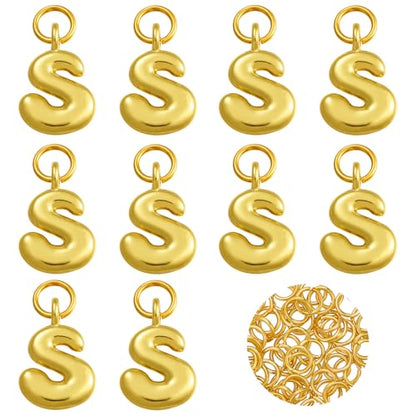 A-Z Bubble Letter Charms 18K Gold Filled Charms for Jewelry Making Gold Initial Alphabet Charms Pendants for Women Men Necklace Choker Bracelet Making - color: Letter S