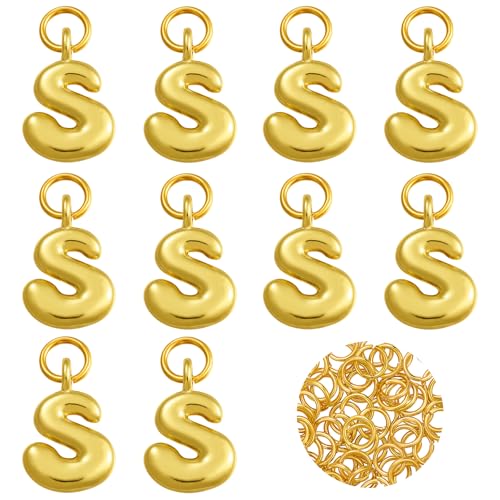 A-Z Bubble Letter Charms 18K Gold Filled Charms for Jewelry Making Gold Initial Alphabet Charms Pendants for Women Men Necklace Choker Bracelet Making - color: Letter S