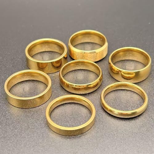 7Pcs Classic Gold Men's Wedding Rings Set,4mm 6mm 8mm Stainless Steel Silver Band Ring for Men Women,18K Gold Plated Band Rings,Comfort Fit Size 6 to 11 - style: Gold 7-piece set