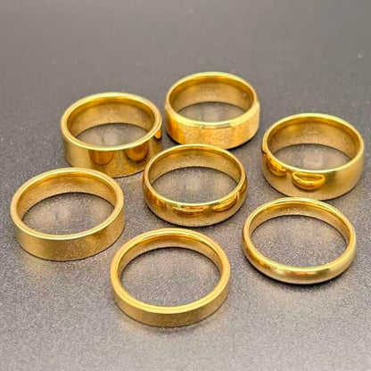 7Pcs Classic Gold Men's Wedding Rings Set,4mm 6mm 8mm Stainless Steel Silver Band Ring for Men Women,18K Gold Plated Band Rings,Comfort Fit Size 6 to 11 - style: Gold 7-piece set