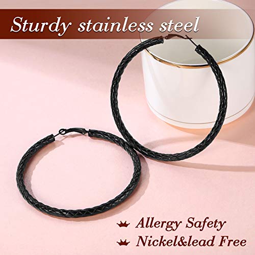 FindChic Chunky Hoop Earrings for Women, Silver/Black/14K Gold Plated Crossover Patterned Hollow Tube Rounded Loop Earrings, 30mm/40mm/60mm/80mm Hoops with Custom Name Options and Gift Box - color: a.Black, size: 80MM