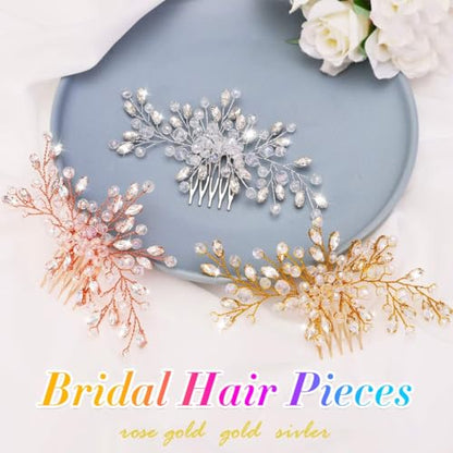 Rhinestone Hair Comb Wedding Hair Accessory for Women | Silver Bride Hair Clip Crystal Bridal Hair Piece Accessories - color: Gold
