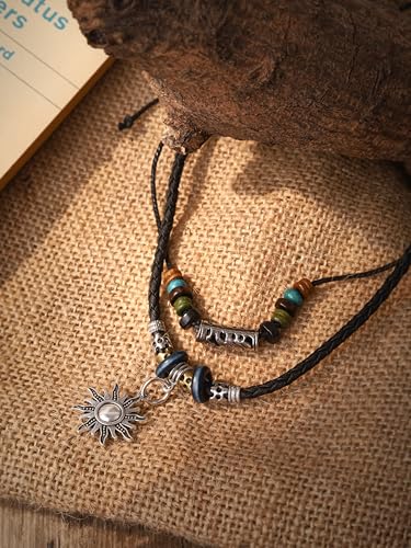 MINACHI Layered Boho Wood Bead Choker Necklace, Hollow Flower Charm, Personality Jewelry for Men and Women - style: Necklace L10-033
