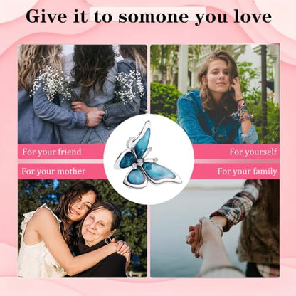 925 Sterling Silver Charms Pendants Mom Heart Dog koi fish Sea Turtle Football Charms for bracelet Pendants Beads Mom Sister Wife Family, Friends, Birthday gifts - style: Blue butterfly Bead