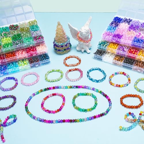 XSEINO About 7200pcs 144 Colors 6mm Crackle Glass Beads Bracelet Making Kit,6Box Different Style Crack Series Colorful Crystal Beads for Bracelet Jewelry Making,DIY Crafts,Friendship Bracelets - color: All 6 Series