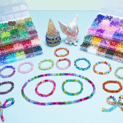 XSEINO About 7200pcs 144 Colors 6mm Crackle Glass Beads Bracelet Making Kit,6Box Different Style Crack Series Colorful Crystal Beads for Bracelet Jewelry Making,DIY Crafts,Friendship Bracelets - color: All 6 Series