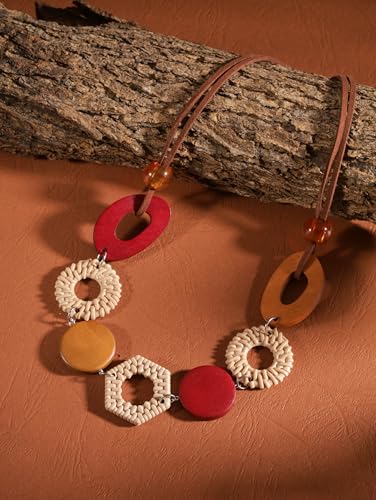 MINACHI Handmade Braided Necklace for Women, Wooden Beads, Rattan Charm, Vintage Style, Gift Jewelry - style: Necklace NECK.005