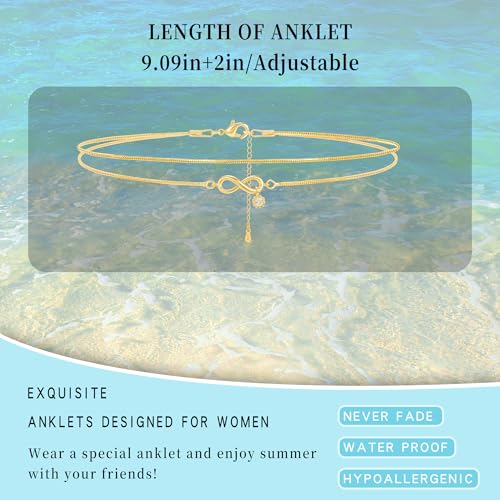 Sterling Silver Ankle Bracelets for Women Gold Waterproof Non Tarnish Beaded Chain Layered Stacking Dainty Butterfly Plus Size Large Anklet Summer Beach Vacation Jewelry Gift - color: gold2