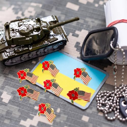 Tondiamo 4th of July Patriotic Poppy Pins Bulk Red Poppy Flower USA Flag Badges Pin for Independence Day Decoration - style: Classic