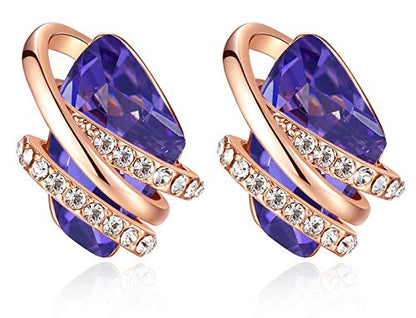 Gifts for Women, Wish Stone Stud Earrings with Birthstone Crystals, 18K Rose Gold Plated or Silver-tone - color: 102-February Birthstone-Tanzanite Purple-Rose Gold Plated