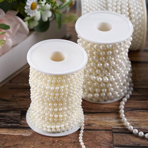 4mm Faux Pearl Beads String Garland Pearls for Crafting 66 Feet, Ivory | Bead Roll Strand for Wedding Party Christmas Tree Decorations - size: 4mm/66ft