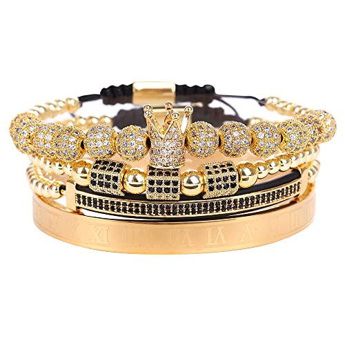 Mens Bracelet Beaded Bracelets Micro Pave Zircon Bracelets for Men Women Bracelets for Men Stainless Steel Cuff Bangle - color: gold