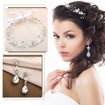Henoyso 5 Pcs Wedding Jewelry Set for Women, Rhinestone Necklace Earrings Bracelet Headpieces Set for Bride Bridesmaid Prom - style: Elegant Style