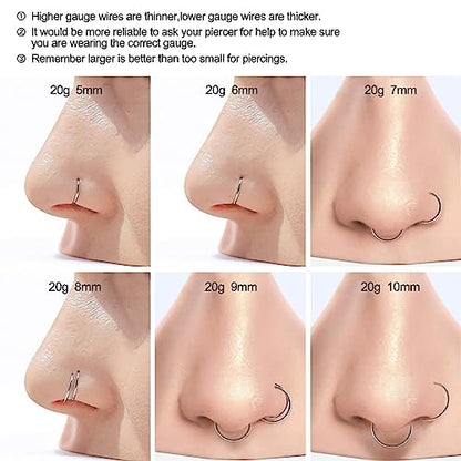 Nose Rings for Women, Gold Hypoallergenic Nose Ring Hoop, 316L Surgical Steel Septum Cartilage Earring, 20G 18G 16G 14 Guage Diameter 5mm to 16mm Body Piercing Lip Jewelry - color: Silver Plated, size: Inner Diameter: 6 mm