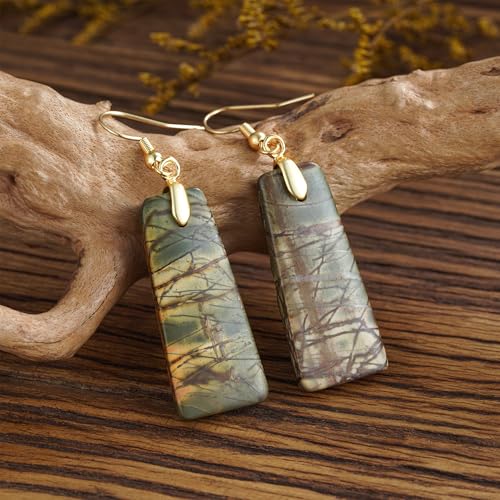 Boho Multiple Style Natural Stone Earrings for Women Unique Healing Gemstone Energy Hypoallergenic Lightweight Dangle Drop Earrings Multiple Styles Earrings Jewelry for Birthday Party Gift - style: Picasso Jasper Trapezoid