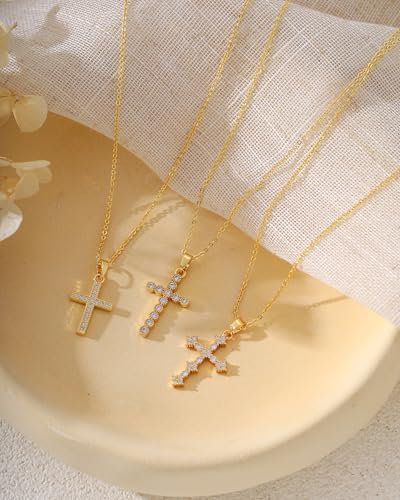 Cross Necklace for Women, 14K Gold Plated Cubic Zirconia Cross Pendant Necklace, Trendy Christian Jewelry Gifts for Baptism First Communion Christmas - color: Style J - Gold