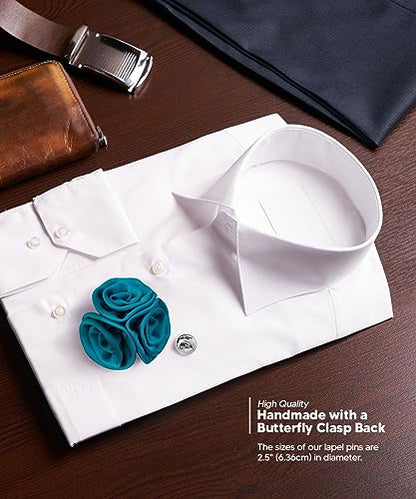 Premium Trio Cluster Flower Lapel Pin - Formal Boutonniere for Men, Flower Brooch Pin - color: Teal