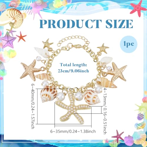 PH PandaHall Sea Shell Starfish Bracelets Boho Beach Bracelet Golden Shell Beads Anklet Pearl Charm Bracelet for Women Adjustable Hawaiian Jamaican Anklet Bracelets Jewelry Mermaid Costume Jewelry - color: shell bracelet