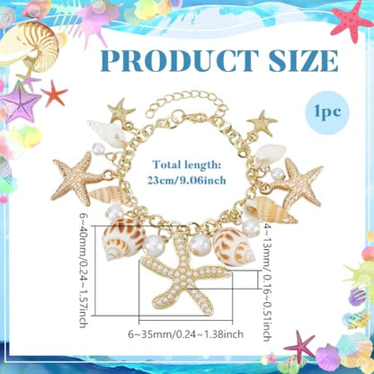 PH PandaHall Sea Shell Starfish Bracelets Boho Beach Bracelet Golden Shell Beads Anklet Pearl Charm Bracelet for Women Adjustable Hawaiian Jamaican Anklet Bracelets Jewelry Mermaid Costume Jewelry - color: shell bracelet