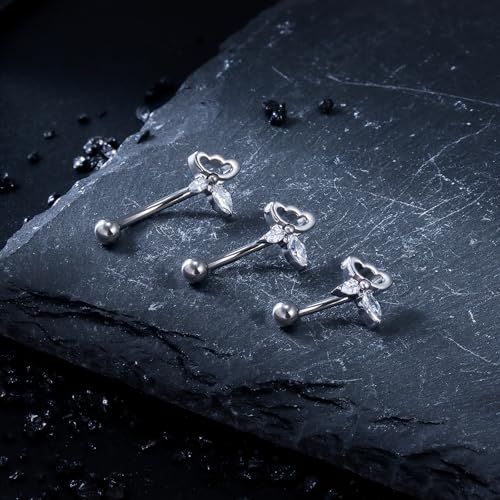 16G Astm F136 Titanium Eyebrow Piercing Jewelry Curved Barbell Eyebrow Ring Vertical Labret Lip Jewelry Daith Rook Earrings Navel Small Belly Button Ring Piercing Jewelry for Women Men CZ - style: 16G, 8MM Length-C