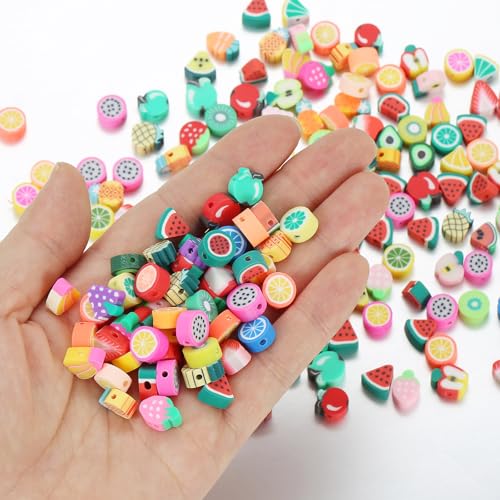 100pcs Mixed Fruit Polymer Clay Spacer Beads for Women Jewelry Making DIY Bracelet Necklace Hair Clip Accessories (Fruit) - color: Fruit