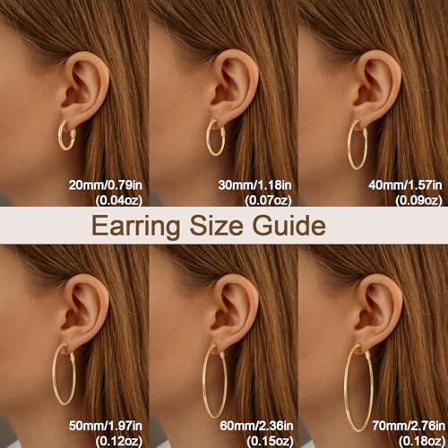 Jewlpire 14K Gold Plated 925 Sterling Sliver Post Hoop Earrings, 2MM Thick Hoop earrings Lightweight Large Hoop Earrings for Women Trendy 20/30/40/50/60/70mm - color: 14K Gold Plated, size: 40mm