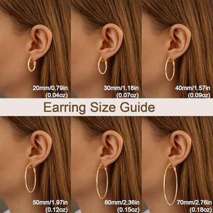 Jewlpire 14K Gold Plated 925 Sterling Sliver Post Hoop Earrings, 2MM Thick Hoop earrings Lightweight Large Hoop Earrings for Women Trendy 20/30/40/50/60/70mm - color: 14K Gold Plated, size: 50mm