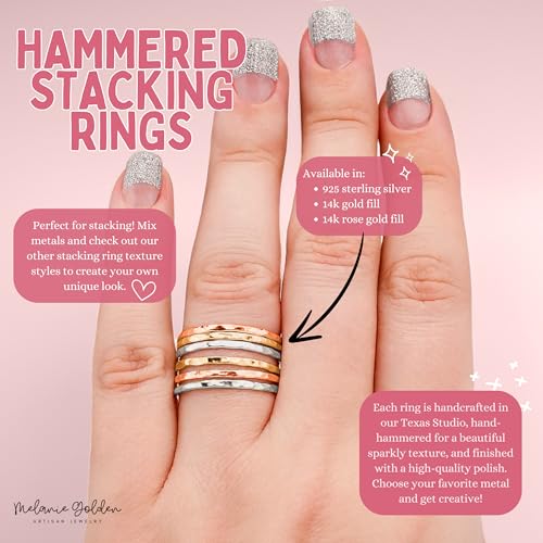 Melanie Golden Jewelry Thin Hammered Texture Stacking 1mm Skinny Ring in Silver, Gold, or Rose Gold | Comfort Fit | USA Sizes 2-12
