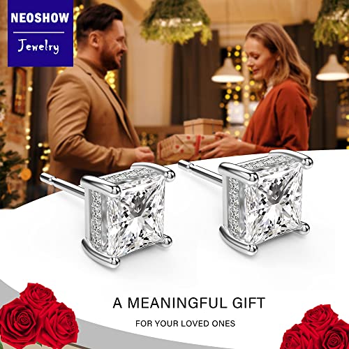 Princess Cut Cubic Zirconia Stud Earrings for Men Women | Square CZ Simulated Diamond Studs, 18K White Gold Plated Sterling Silver, Hypoallergenic - color: White Gold, size: 6MM