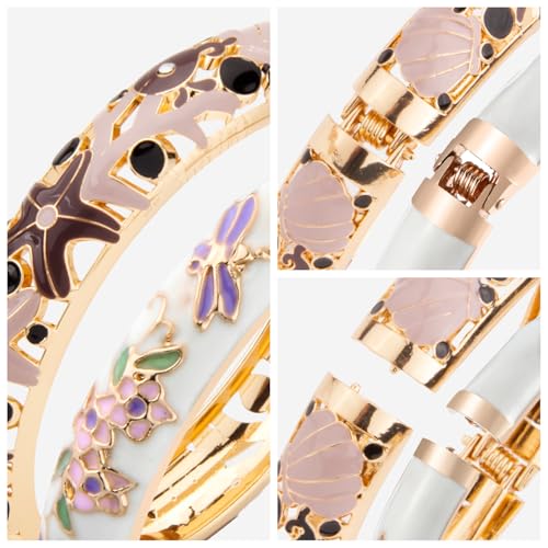 UJOY Cloisonne Bangle Colorful Enamel Filigree Rose Flower Hollowed Crystal Bracelet for Women Gifts 88A09 - color: 2 Pcs Set-A10-Green 2