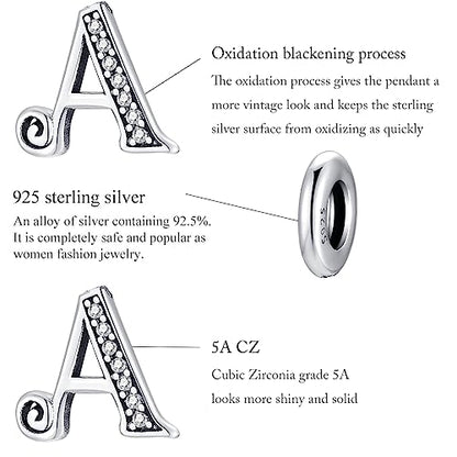 BETTY&SARAH 925 Sterling Silver Letter Charms for Bracelets and Necklace Alphabet Initial Pendant Jewelry Gift for Women - color: Pendant H