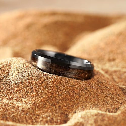 King Will Mens Galaxy Tungsten Wedding Band | 6mm/8mm, Beveled Edge, Comfort Fit, Durable, Sandstone Opal Inlay Polished, Everyday Wear - color: Black&Coffee