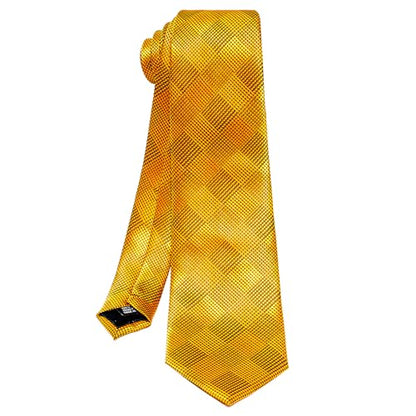 5PCS Mens Silk Tie, Pocket Square, Cufflinks, Drilled Tie Ring and Lapel Pin Set for Wedding Groom Party - color: Gold Tie Set -127