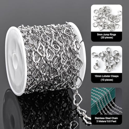 UMAOKANG 3 Meters Heart Chain for Jewelry Making Stainless Steel Chain Roll with Jewelry Supplies Findings Women Necklace Bracelet DIY - color: Heart Silver