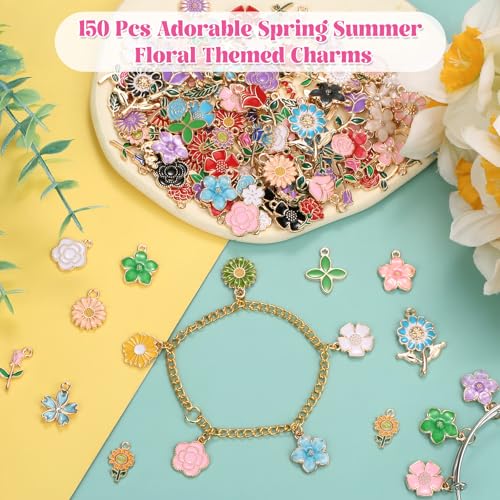 Mckanti 150Pcs 75 Pairs Spring Flower Charms for Jewelry Making and Bracelets, Wholesale Floral Assorted Enamel Mixed Bulk Metal Charms for DIY Necklace Bracelet Earring Jewelry Making and Crafting - style: Flower Charms