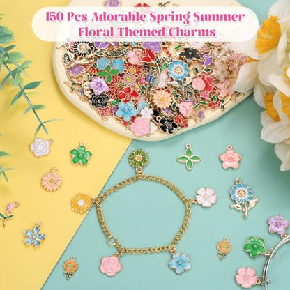 Mckanti 150Pcs 75 Pairs Spring Flower Charms for Jewelry Making and Bracelets, Wholesale Floral Assorted Enamel Mixed Bulk Metal Charms for DIY Necklace Bracelet Earring Jewelry Making and Crafting - style: Flower Charms