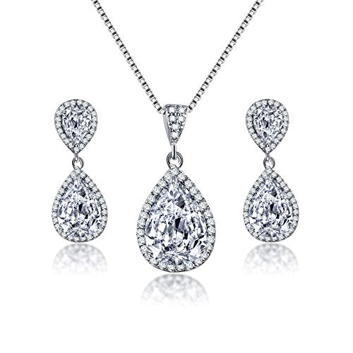 Elegant Jewelry Set for Women Silver Teardrop CZ Drop Earrings and Necklace | Square Teardrop Cubic Zirconia Rhinestone Jewelry Sets Bridal Jewelry Sets for Wedding Bride Bridesmaids Mother of Bride - style: Guardian Angel