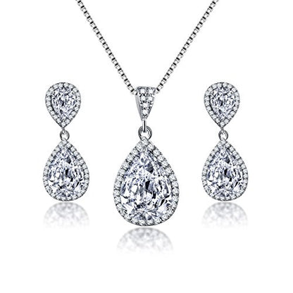 Elegant Jewelry Set for Women Silver Teardrop CZ Drop Earrings and Necklace | Square Teardrop Cubic Zirconia Rhinestone Jewelry Sets Bridal Jewelry Sets for Wedding Bride Bridesmaids Mother of Bride - style: Guardian Angel