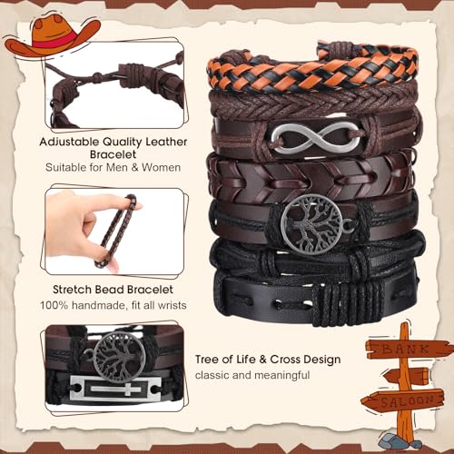 Equsion 50 Pcs Braided Leather Bracelets for Men Women Wrap Wooden Bead Cuff Bracelet Hemp Cords Ethnic Tribal Handmade Wrap Wristband Bracelets Set Adjustable for Personal Wearing
